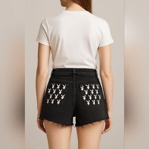 Playboy By Pacsun Womens Sz 27 High Rise Button Fly Black Jean Hot Shorts Bunny